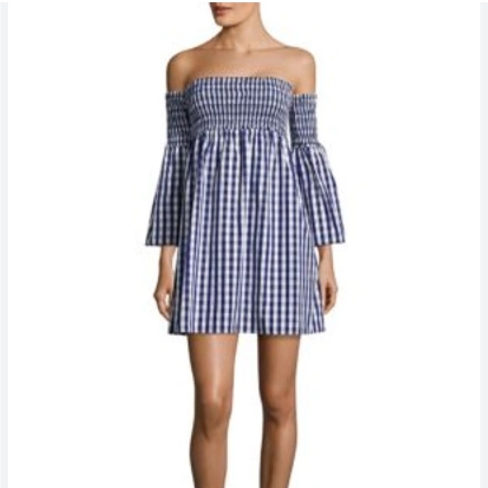 MILLY Jodi Smocked Off-the-shoulder Gingham Poplin Dress